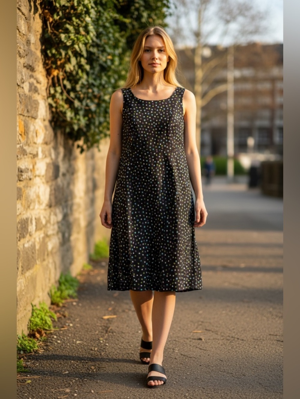 VTG Jessica Howard Sheath Dress‎ sz 20WP Black Polka Dot preppy retro modest
